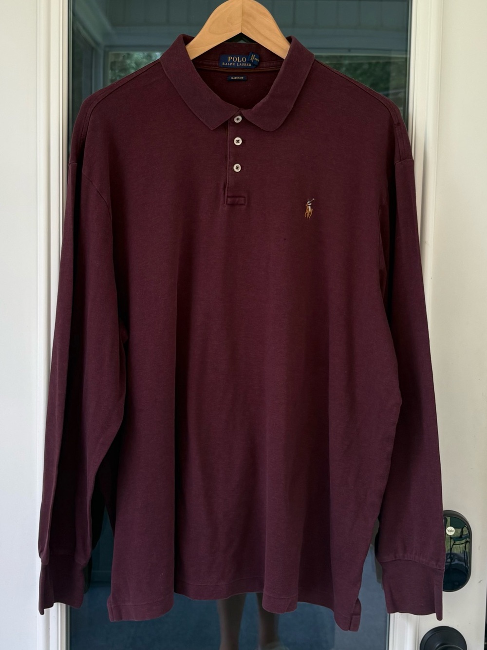 Polo Ralph Lauren XXL Long‎ Sleeve Polo Shirt Burgundy Cotton Classic Menswear